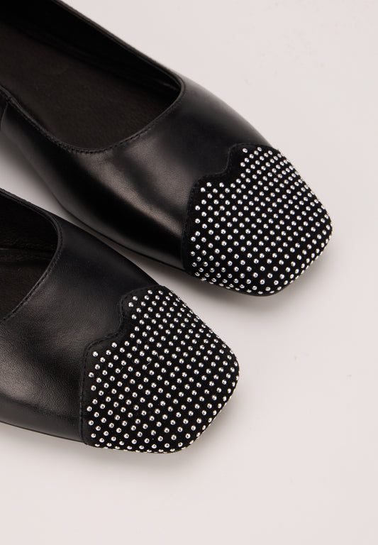 Elisa-Cuir Lisse Noir Studs