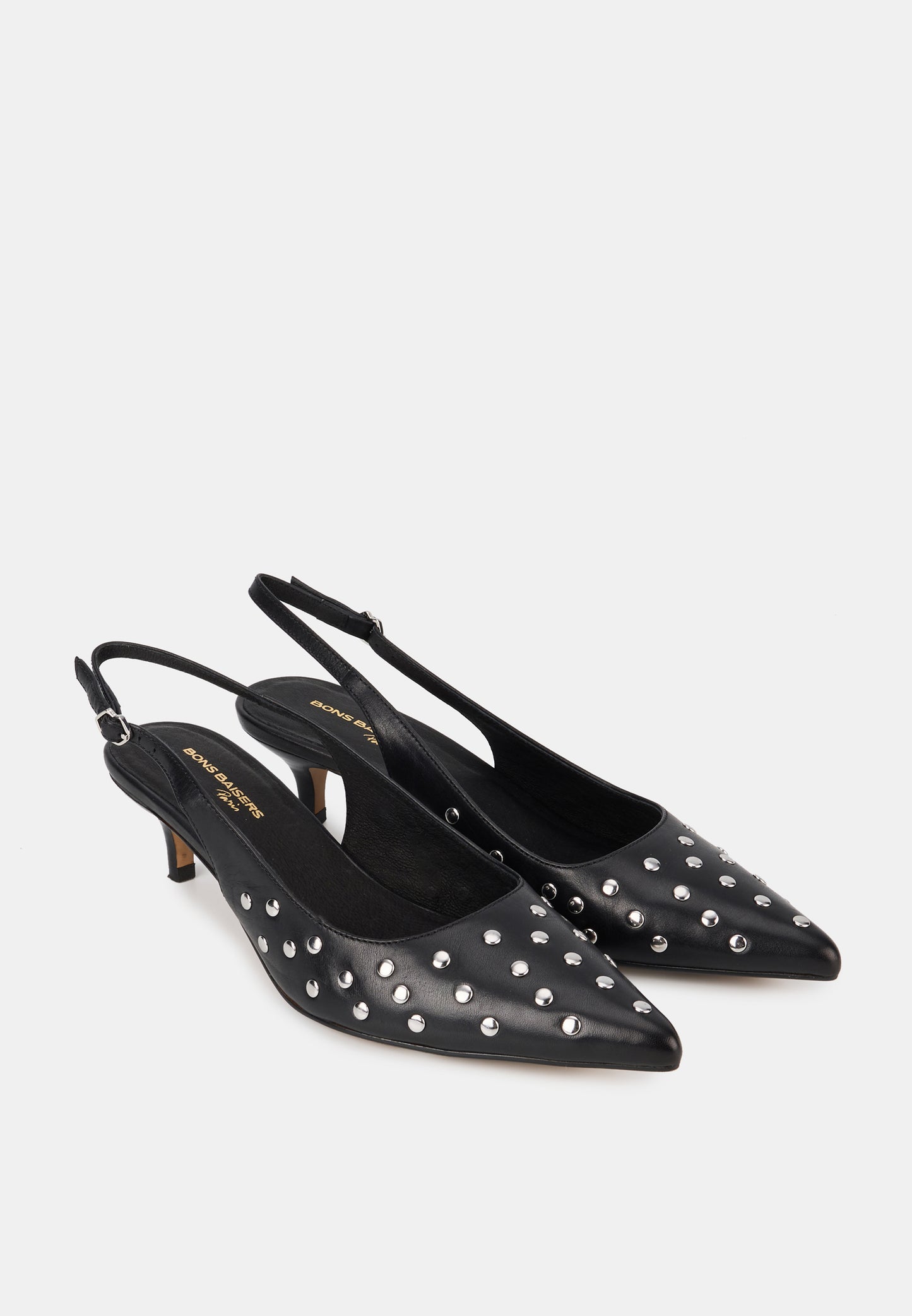 Janet-Cuir Lisse Noir Studs