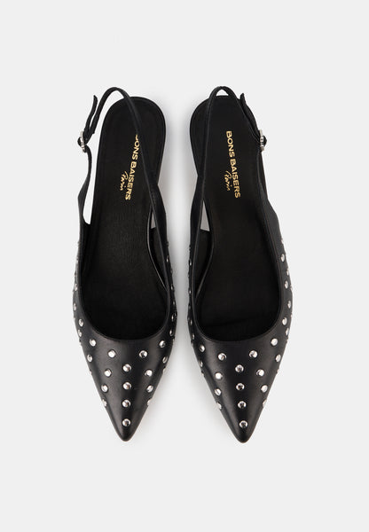 Janet-Cuir Lisse Noir Studs