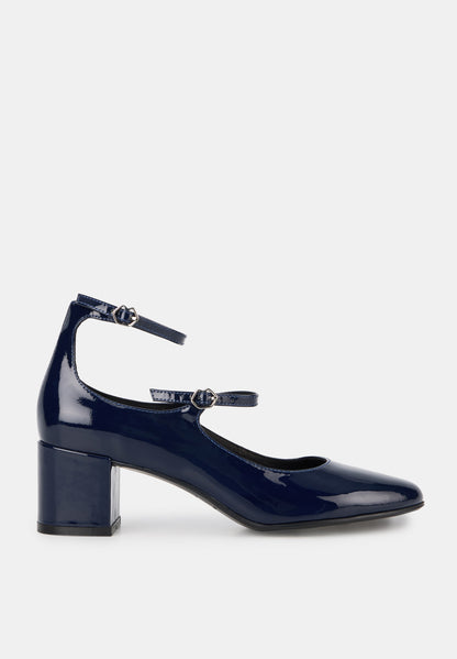 Sofia-Cuir brillant bleu navy