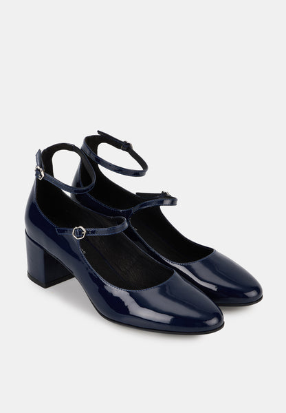 Sofia-Cuir brillant bleu navy