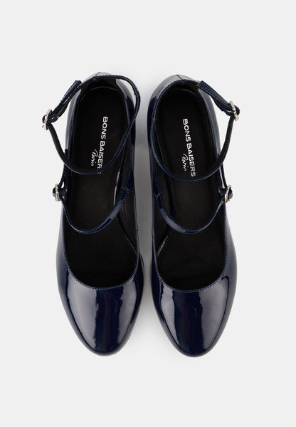 Sofia-Cuir brillant bleu navy