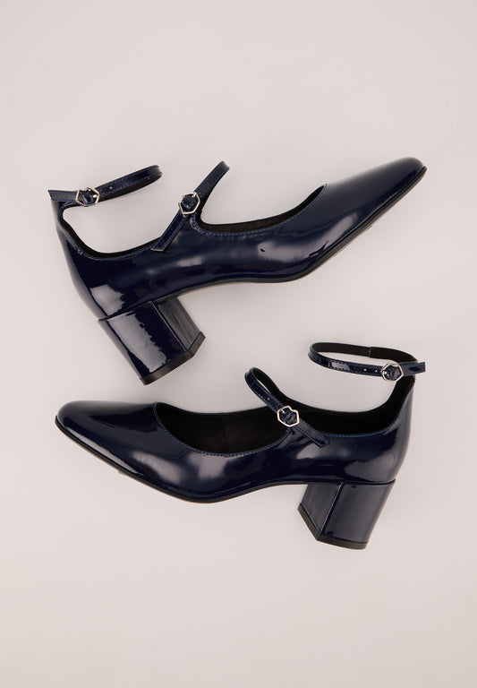 Sofia-Cuir brillant bleu navy